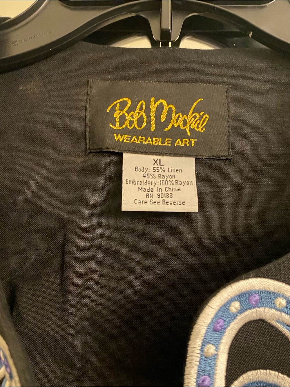 Bob Mackie Wearable Art Linen Rayon Cardigan Heart Floral Embroidery Sz XL Black - Picture 8 of 8